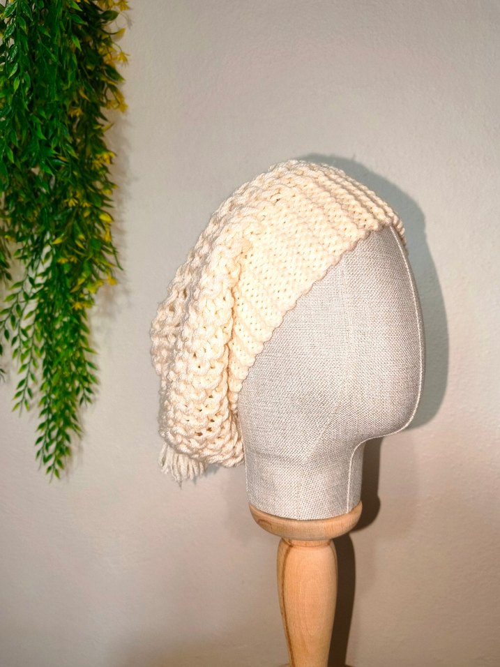 Bohem Tarz Krem Örgü Kadın  Bere El Emeği Slouchy Bere - Görsel 3
