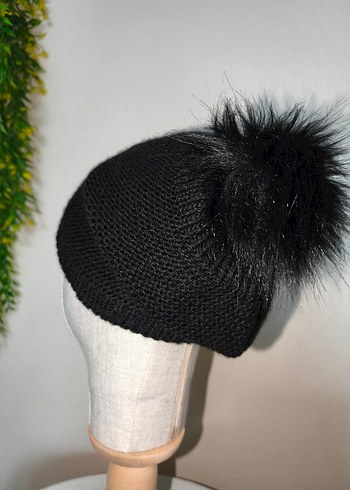 Ponponlu Siyah Örgü Bere - Görsel 5