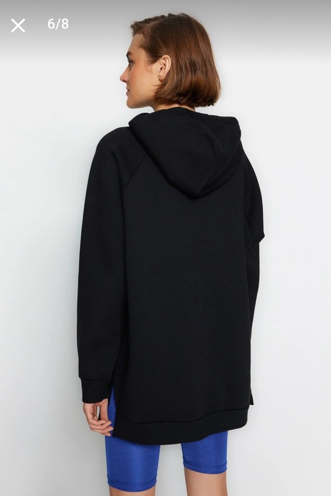 Lacivert Kapüşonlu Oversize Şardonlu Sweatshirt  M Beden — görsel 11/14