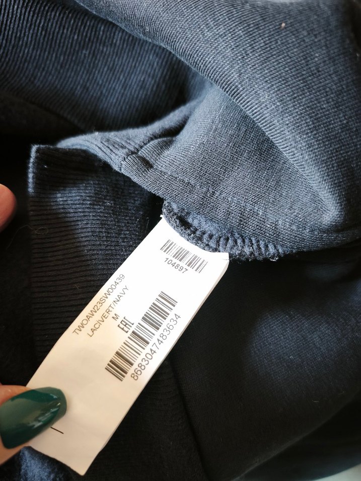 Lacivert Kapüşonlu Oversize Şardonlu Sweatshirt  M Beden — görsel 6/14