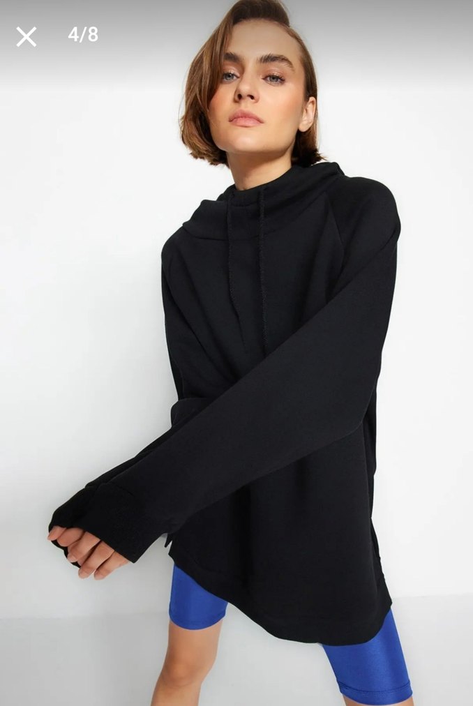 Lacivert Kapüşonlu Oversize Şardonlu Sweatshirt  M Beden — görsel 8/14