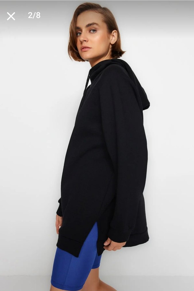 Lacivert Kapüşonlu Oversize Şardonlu Sweatshirt  M Beden — görsel 2/14