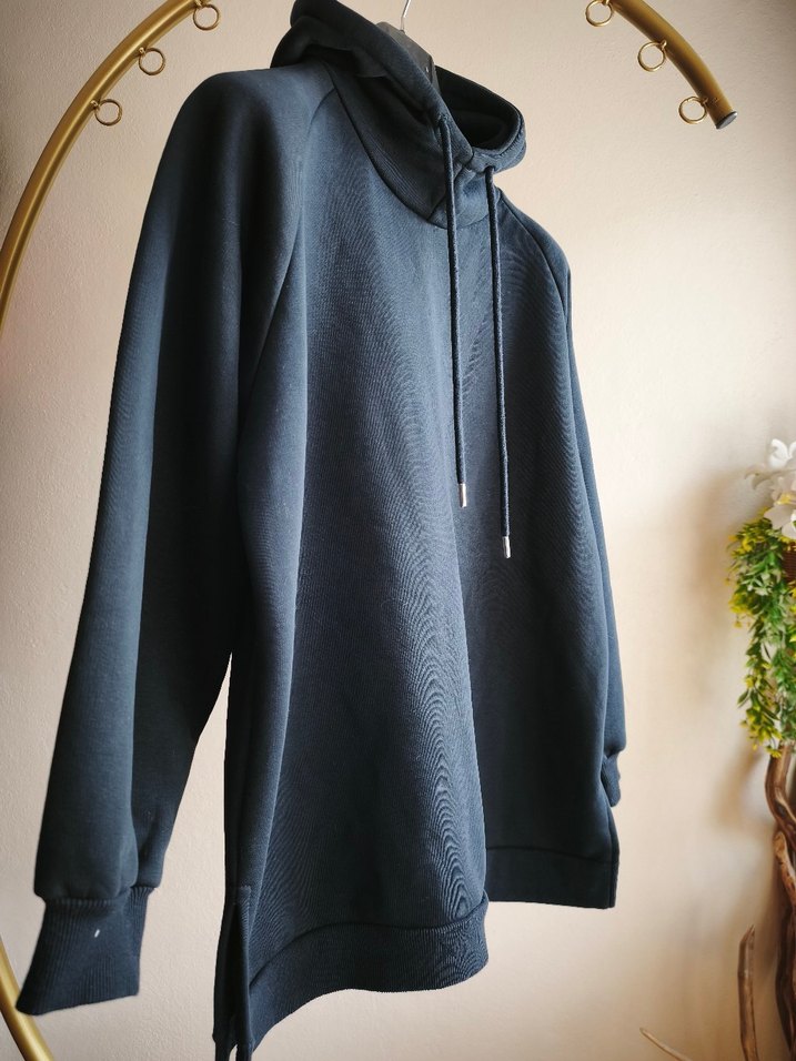 Lacivert Kapüşonlu Oversize Şardonlu Sweatshirt  M Beden — görsel 3/14