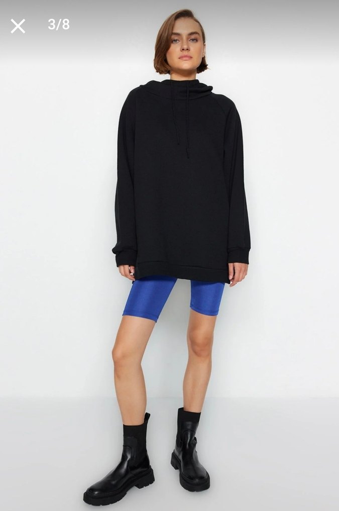 Lacivert Kapüşonlu Oversize Şardonlu Sweatshirt  M Beden — görsel 10/14