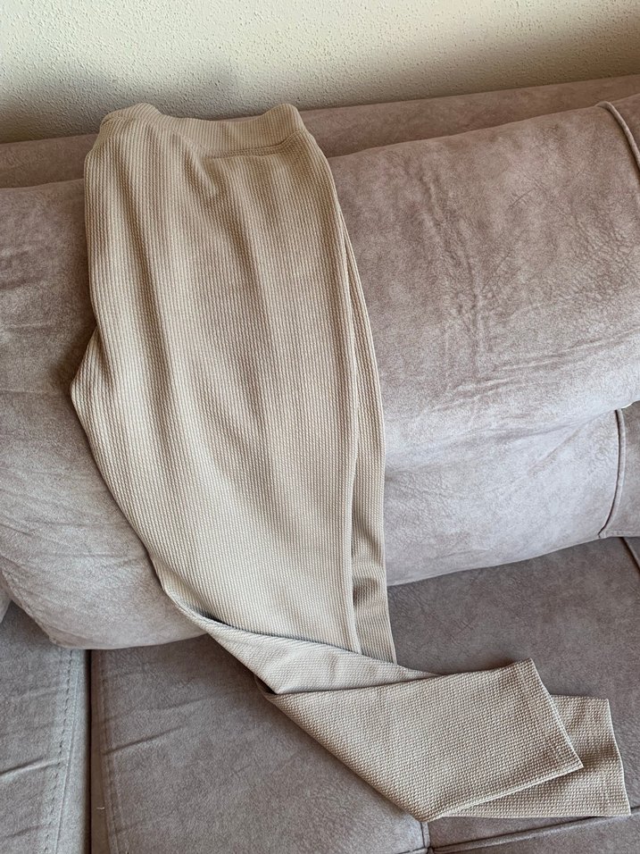 Bej Kadın fitilli Normal Boy tayt - Görsel 3