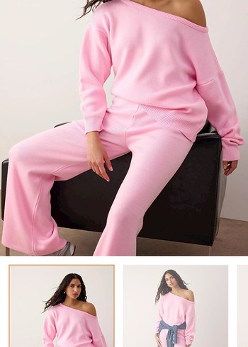 Trendyol & Milla Pastel Pembe Asimetrik Omuzlu Rahat Takim