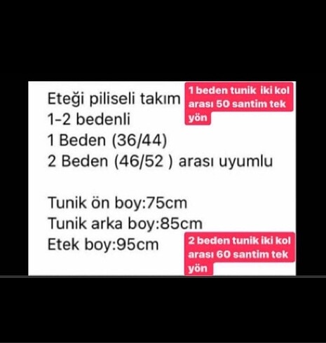 46 Beden İkili takım 1/2 beden şeklinde
