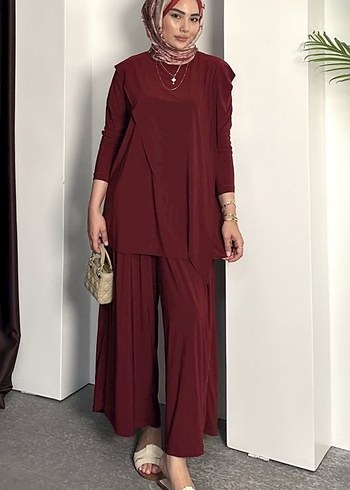 Bordo Kadın Salaş Uzun Takım 1/2 beden - Görsel 6