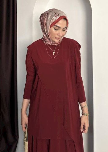 Bordo Kadın Salaş Uzun Takım 1/2 beden - Görsel 4