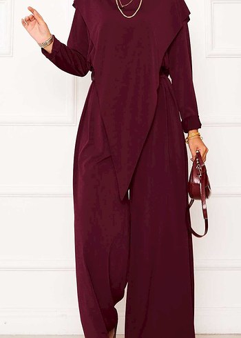 Bordo Kadın Salaş Uzun Takım 1/2 beden - Görsel 7