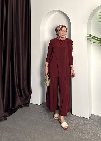 Bordo Kadın Salaş Uzun Takım 1/2 beden - Görsel 2