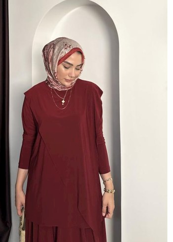 Bordo Kadın Salaş Uzun Takım 1/2 beden - Görsel 3