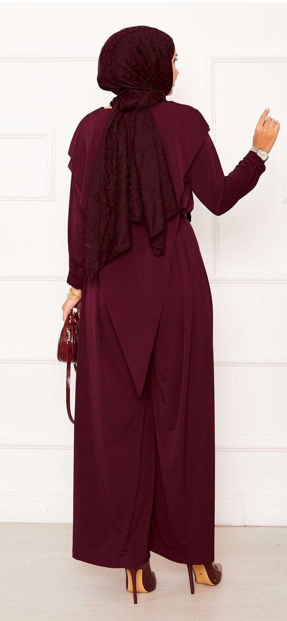 Bordo Kadın Salaş Uzun Takım 1/2 beden - Görsel 5