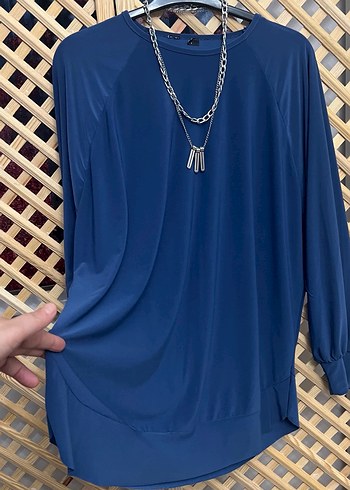 Zincir Detaylı Mavi Uzun Kollu Kadın Tunik 1/2 beden - Görsel 7