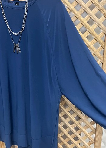 Zincir Detaylı Mavi Uzun Kollu Kadın Tunik 1/2 beden - Görsel 4
