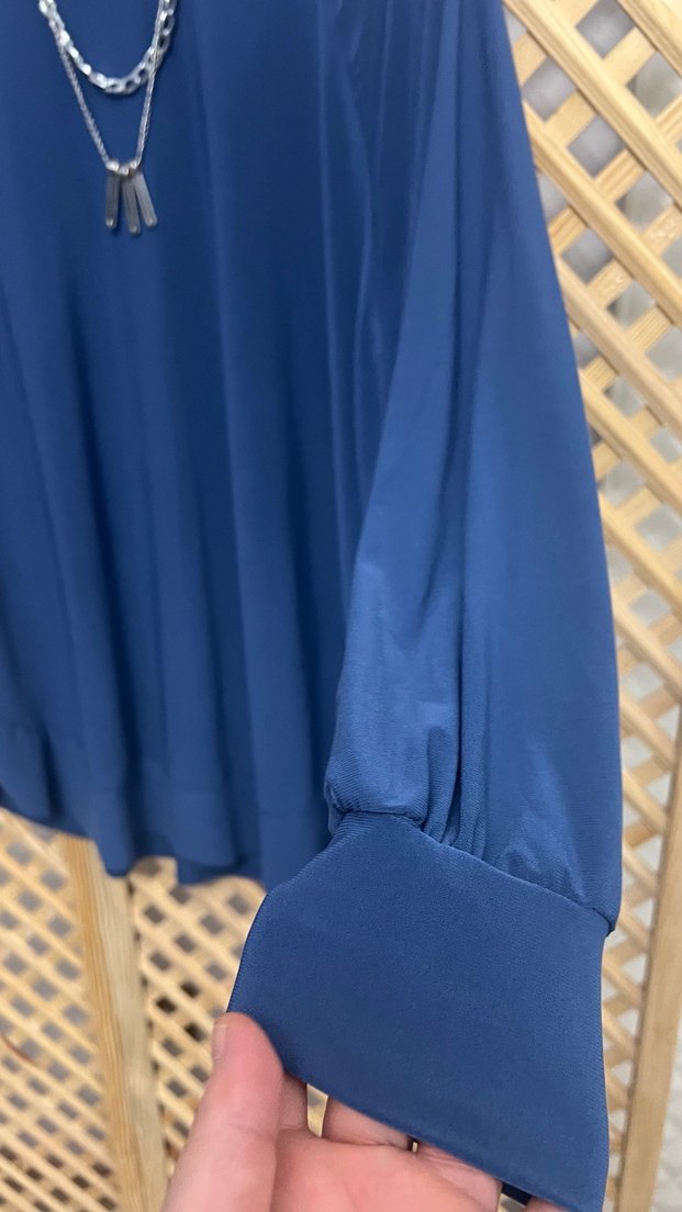 Zincir Detaylı Mavi Uzun Kollu Kadın Tunik 1/2 beden - Görsel 2