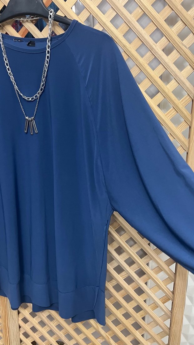 Zincir Detaylı Mavi Uzun Kollu Kadın Tunik 1/2 beden - Görsel 4