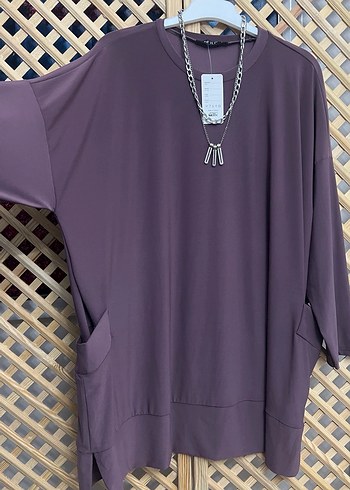 Zincir Detaylı Mor Kadın Salaş Tunik 2 beden - Görsel 2