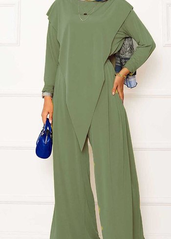 Kadın Kemerli Uzun Kollu Haki Takım - Görsel 4