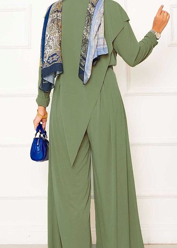 Kadın Kemerli Uzun Kollu Haki Takım - Görsel 3