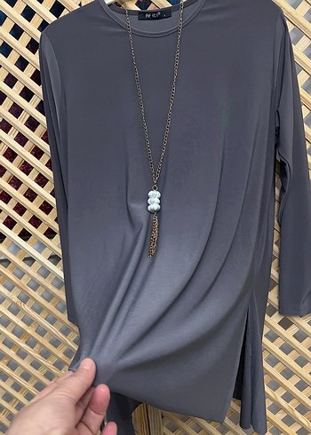 Gri Uzun Kollu   Kadın Tunik 1 beden 36/44 uyumlu - Görsel 2