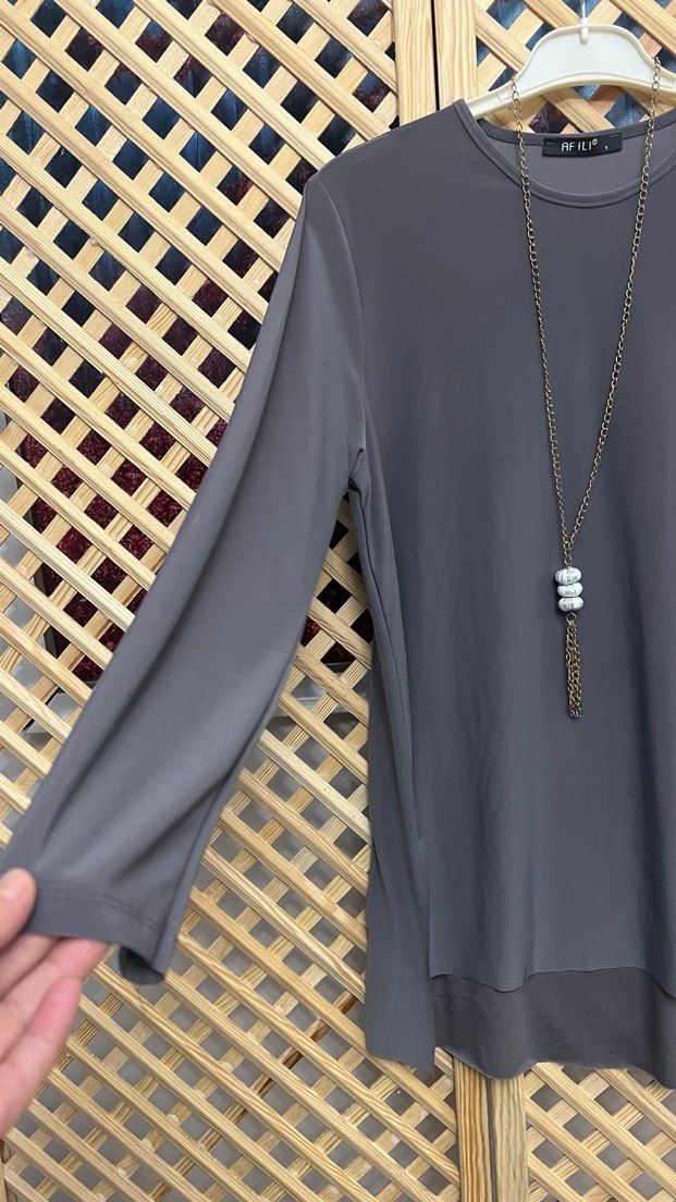 Gri Uzun Kollu   Kadın Tunik 1 beden 36/44 uyumlu - Görsel 3