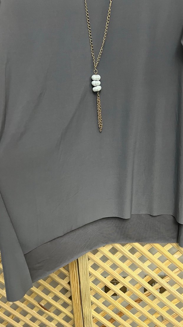 Gri Uzun Kollu   Kadın Tunik 1 beden 36/44 uyumlu - Görsel 4