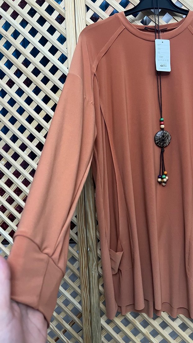 Kadın Bohem Uzun Kollu Kahverengi Tunik  36/44 uyumlu - Görsel 2