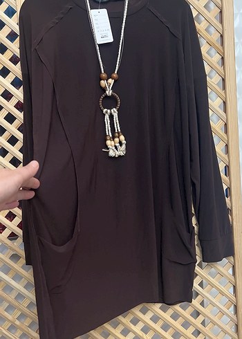 Püsküllü Uzun Kollu Kahverengi Bohem Tunik 1 beden - Görsel 12