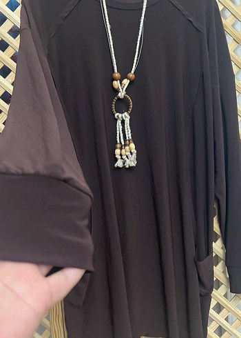 Püsküllü Uzun Kollu Kahverengi Bohem Tunik 1 beden - Görsel 10