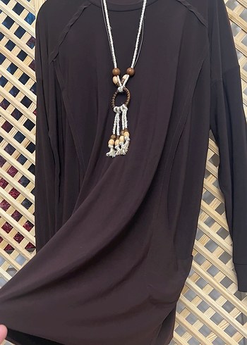 Püsküllü Uzun Kollu Kahverengi Bohem Tunik 1 beden - Görsel 8