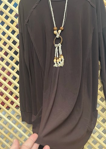 Püsküllü Uzun Kollu Kahverengi Bohem Tunik 1 beden - Görsel 9