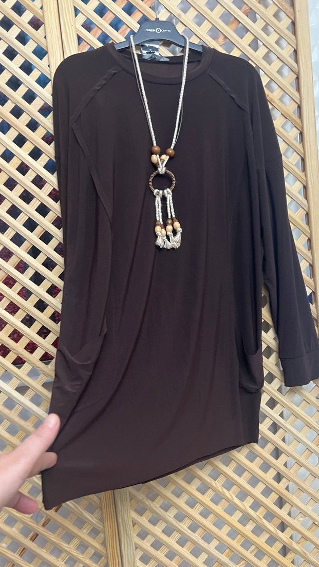 Püsküllü Uzun Kollu Kahverengi Bohem Tunik 1 beden - Görsel 5