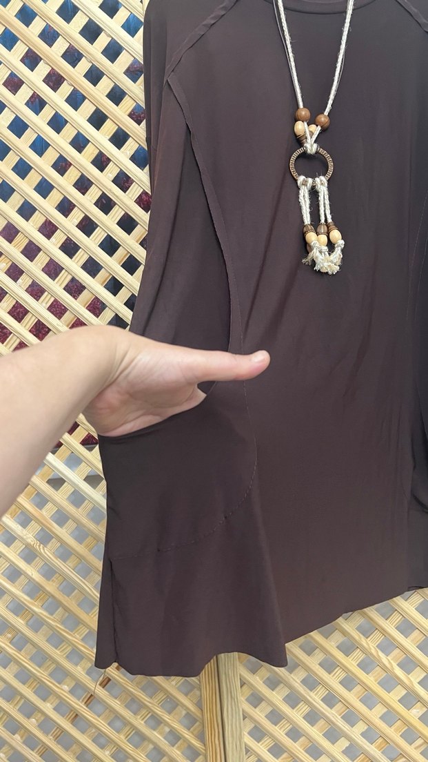 Püsküllü Uzun Kollu Kahverengi Bohem Tunik 1 beden - Görsel 4