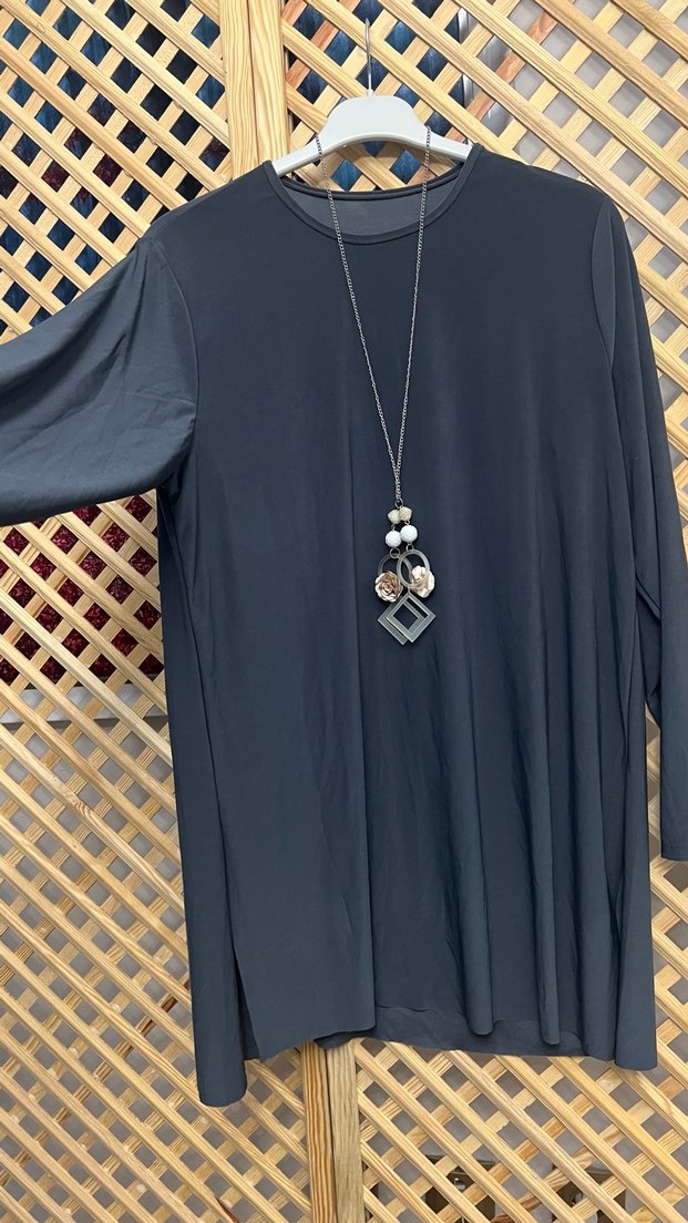 Zincir Detaylı Siyah Uzun Kollu Bohem Tunik 1/2 beden - Görsel 2