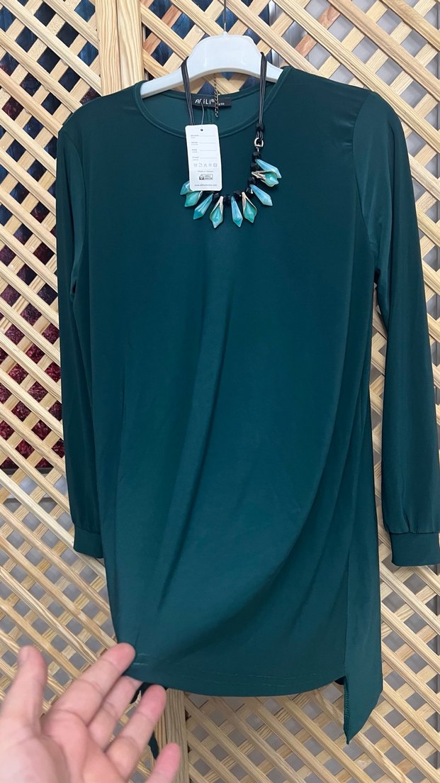 Zincir Detaylı Uzun Kollu Turkuaz Tunik 42/44/46/48 - Görsel 5