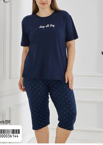 Lacivert Kısa Kollu Rahat Kadın Pijama Takımı