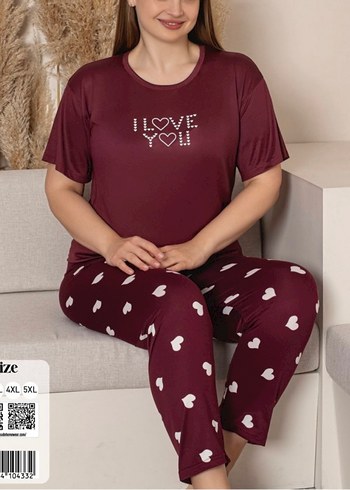 Bordo Baskılı Kadın Kısa Kollu Mini Pijama Takımı