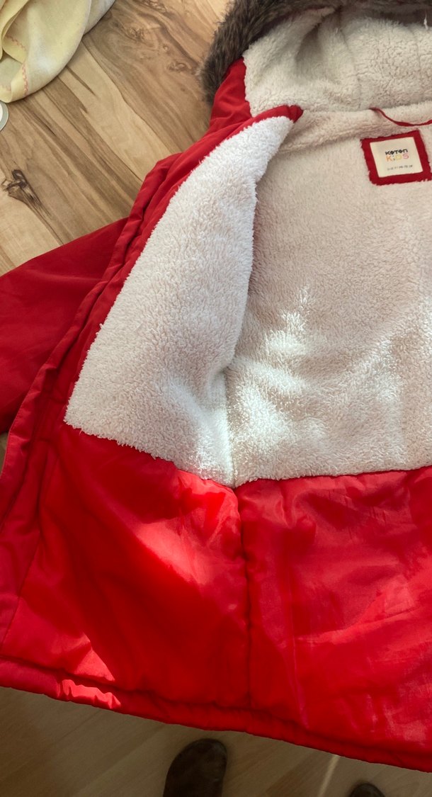 Kürklü Kapüşonlu Kırmızı Erkek Çocuk Mont - Görsel 3