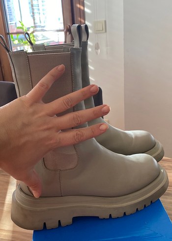 Bej Deri Platform Topuklu Kadın Bot - Görsel 2