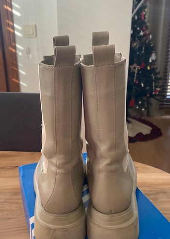 Bej Deri Platform Topuklu Kadın Bot - Görsel 4