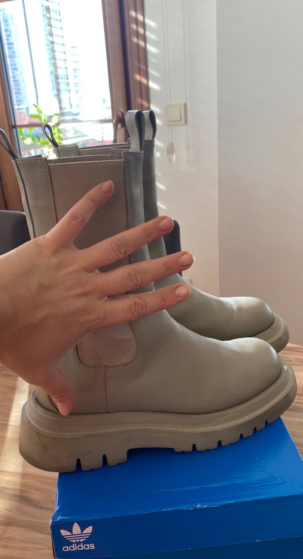 Bej Deri Platform Topuklu Kadın Bot - Görsel 2