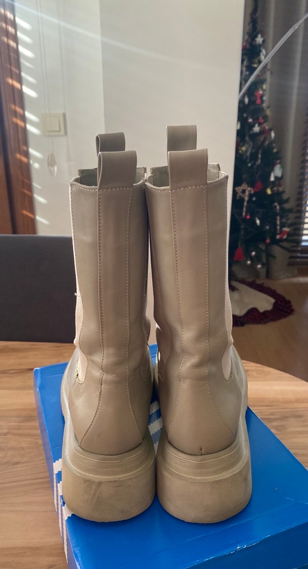 Bej Deri Platform Topuklu Kadın Bot - Görsel 4