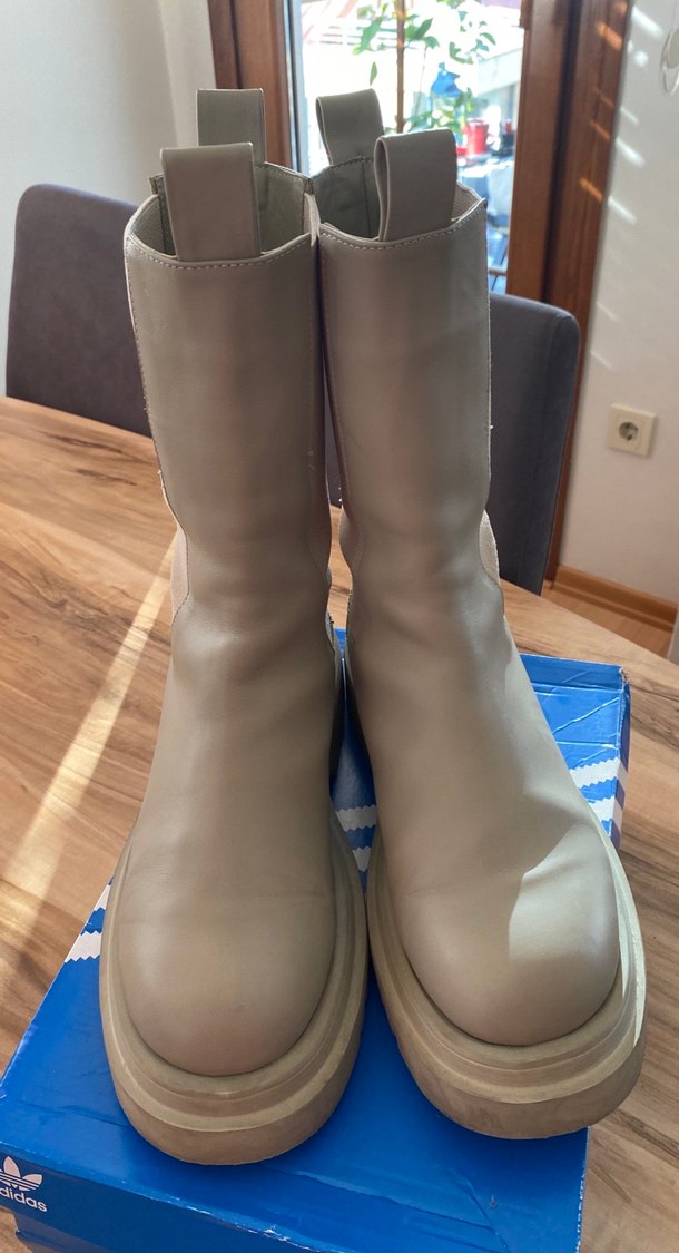 Bej Deri Platform Topuklu Kadın Bot - Görsel 5