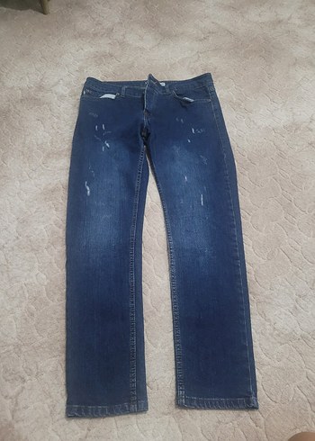 Düğmeli Mavi Erkek Denim Pantolon - Görsel 2