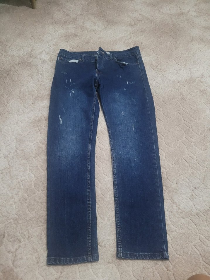 Düğmeli Mavi Erkek Denim Pantolon - Görsel 2