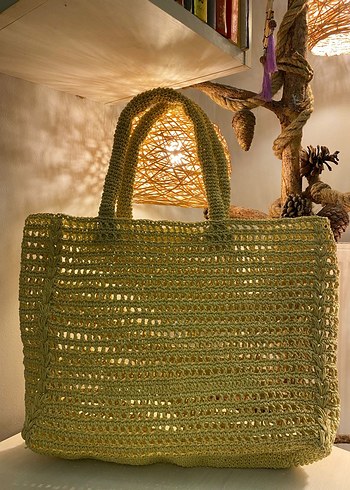 Örgü Bej Bohem Kadın Çanta - Görsel 2