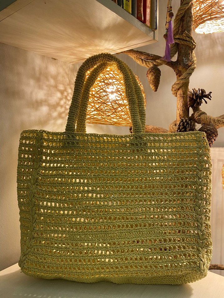 Örgü Bej Bohem Kadın Çanta - Görsel 2