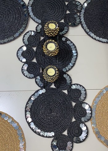 Bohem Siyah ve Bej Örgü Masa Takımı - Görsel 2