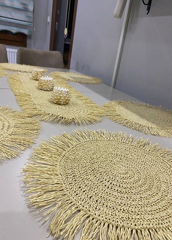 Bohem Tarzı Hasır Masa ve Bardak Altlıkları Seti - Görsel 3